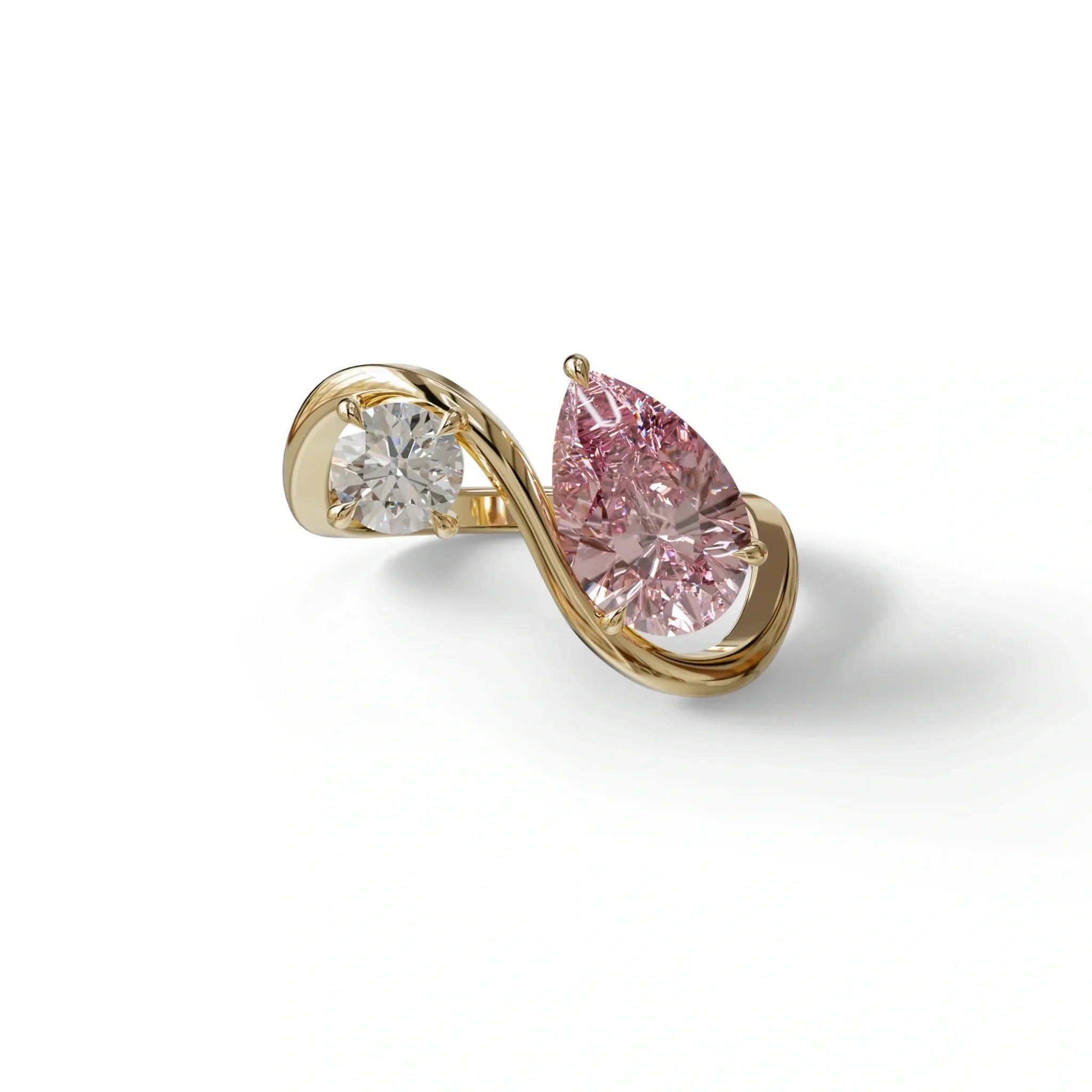 2.8 Carat Pink Pear and Round Cut Lab Diamond Engagement Ring - Toi Et Moi - 10K Solid Gold / Yellow Gold