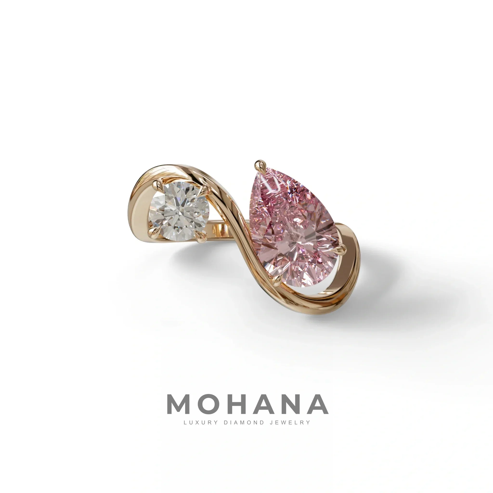 2.8 Carat Pink Pear and Round Cut Lab Diamond Engagement Ring - Toi Et Moi - 10K Solid Gold / Rose Gold