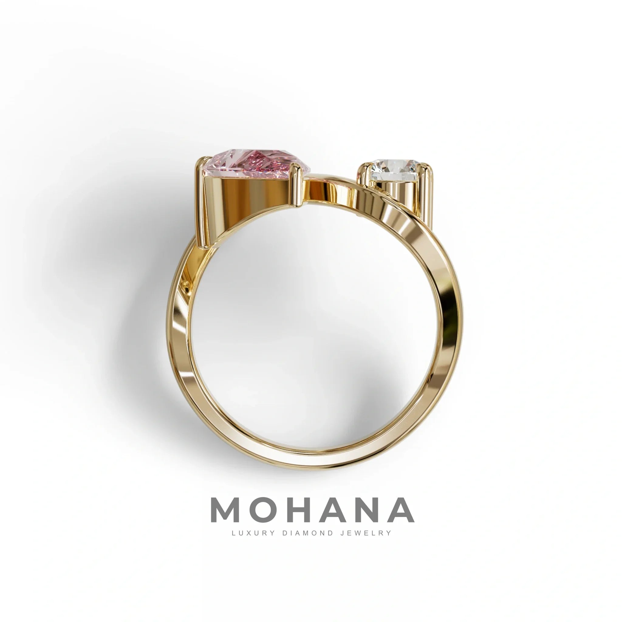 2.8 Carat Pink Pear and Round Cut Lab Diamond Engagement Ring - Toi Et Moi