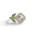 2 Carat Asscher Cut Diamond Cocktail Engagement Ring with Green Marquise - Nature Inspired - 10K Solid Gold / Yellow