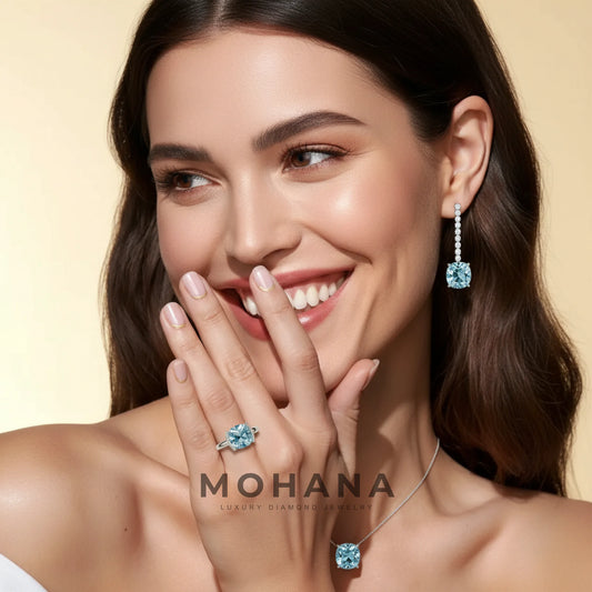 2 Carat Blue Cushion Cut Lab Grown Diamond Half-Bezel Solitaire Engagement Ring – Ultra Low Profile