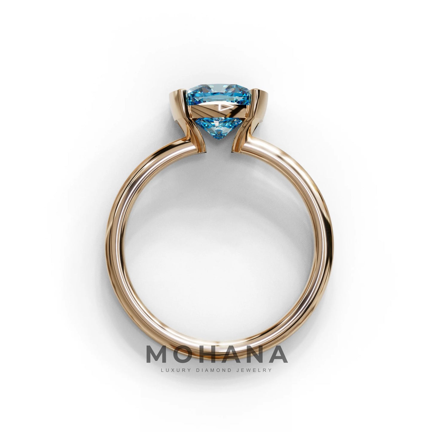 2 Carat Blue Cushion Diamond Ring - Half Bezel Set Ring - Remi