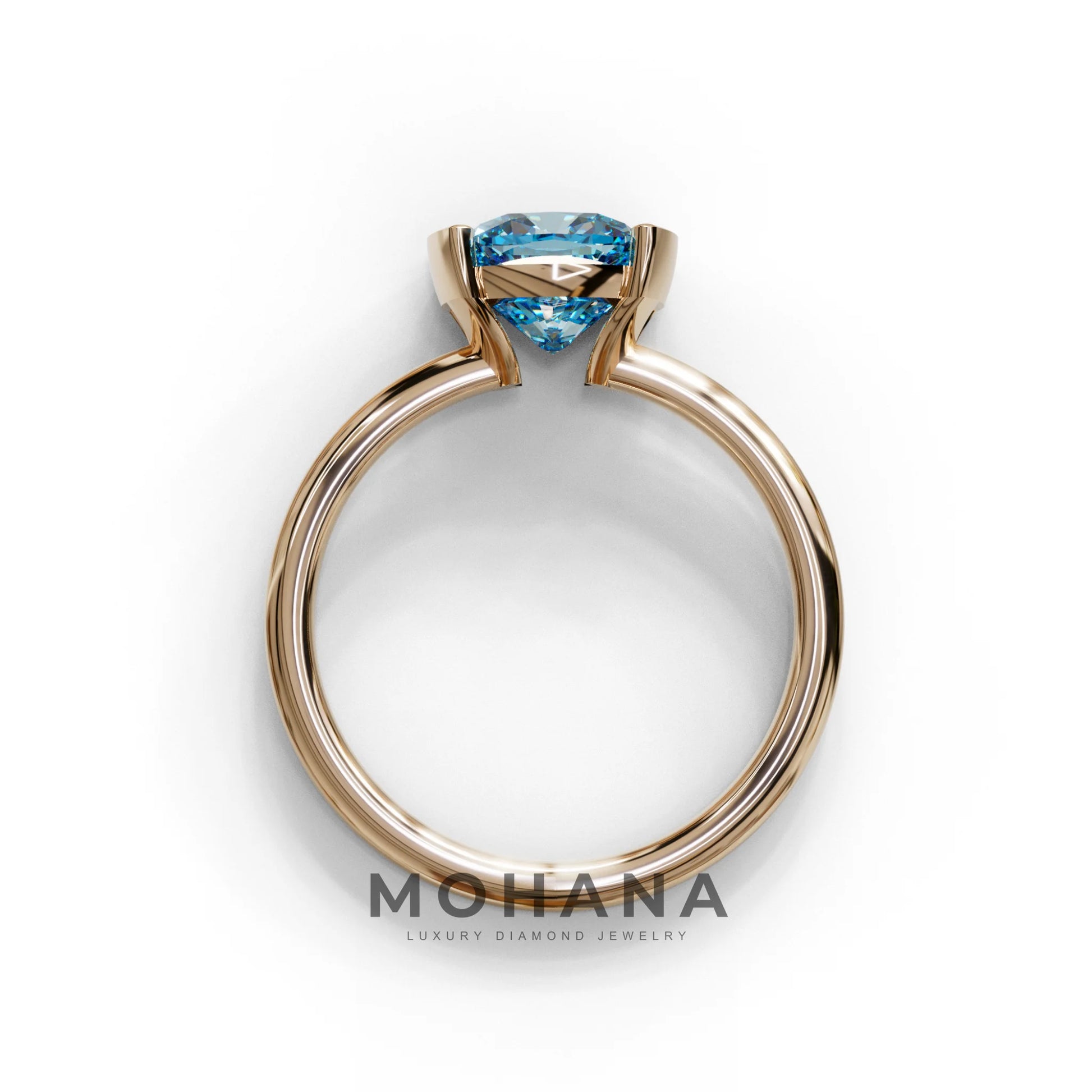 2 Carat Blue Cushion Diamond Ring - Half Bezel Set Ring - Remi