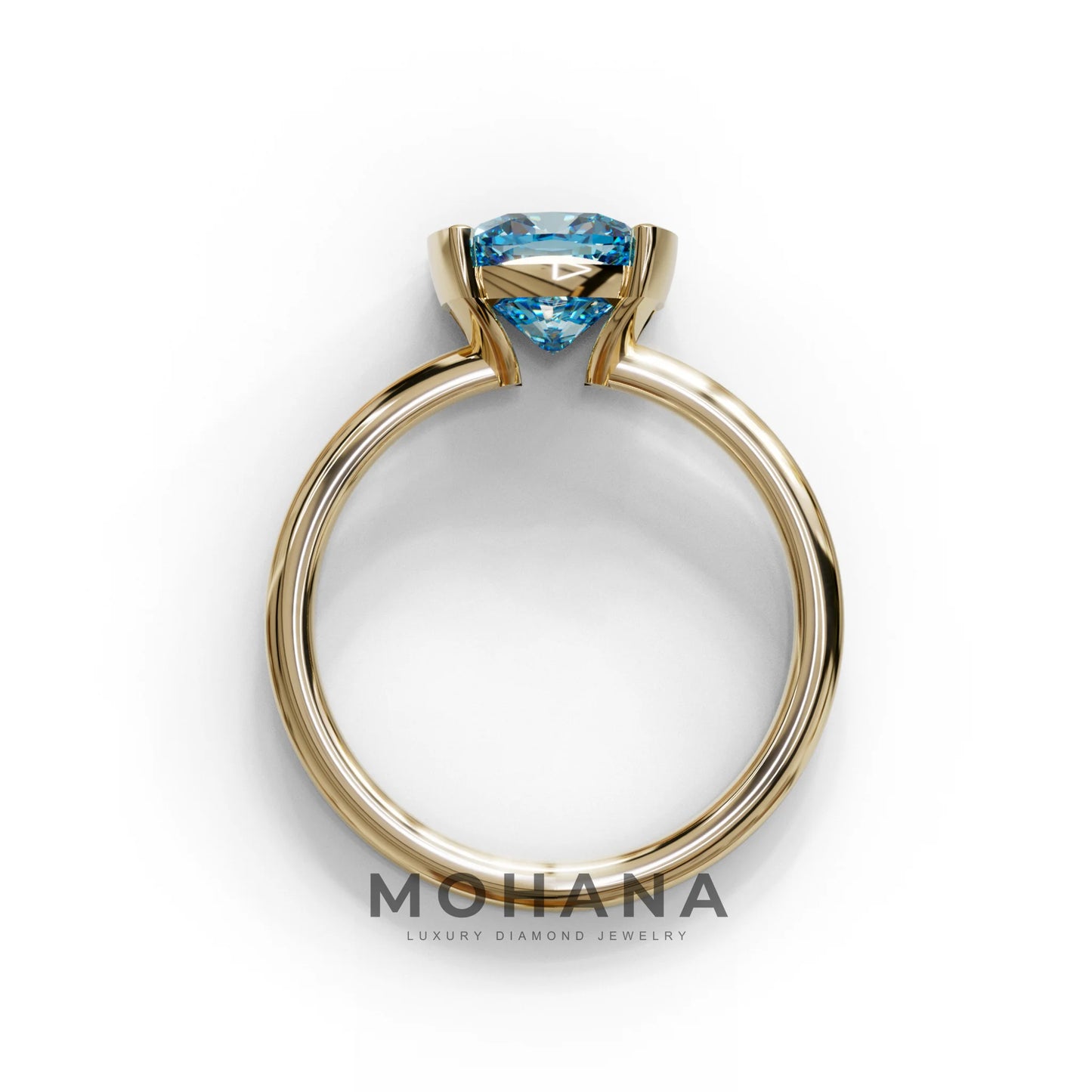 2 Carat Blue Cushion Diamond Ring - Half Bezel Set Ring - Remi