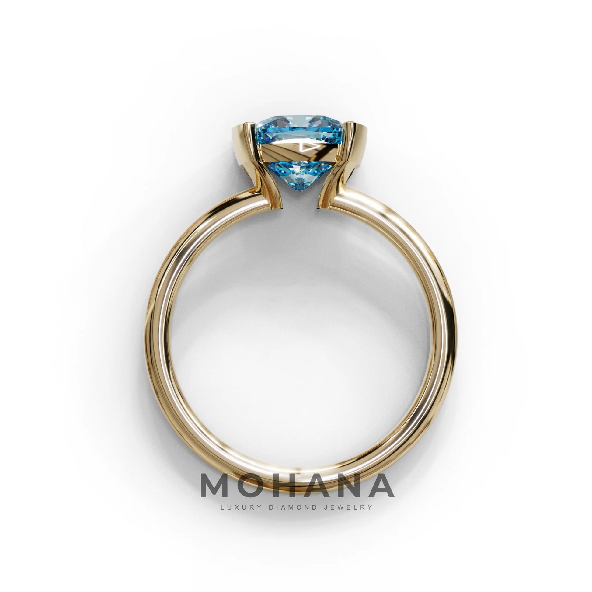 2 Carat Blue Cushion Diamond Ring - Half Bezel Set Ring - Remi