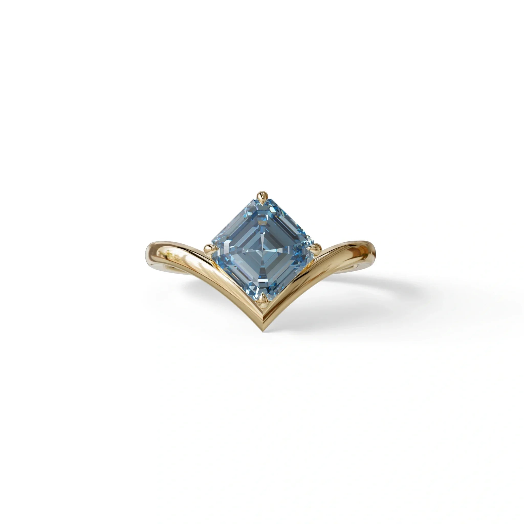 2 Ct Fancy Vivid Blue Asscher Cut Lab Diamond Solitaire Engagement Ring - Louily - 10K Solid Gold / Yellow Gold