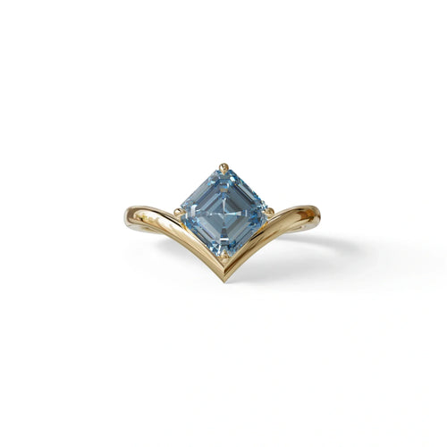 2 Ct Fancy Vivid Blue Asscher Cut Lab Diamond Solitaire Engagement Ring - Louily - 10K Solid Gold / Yellow Gold