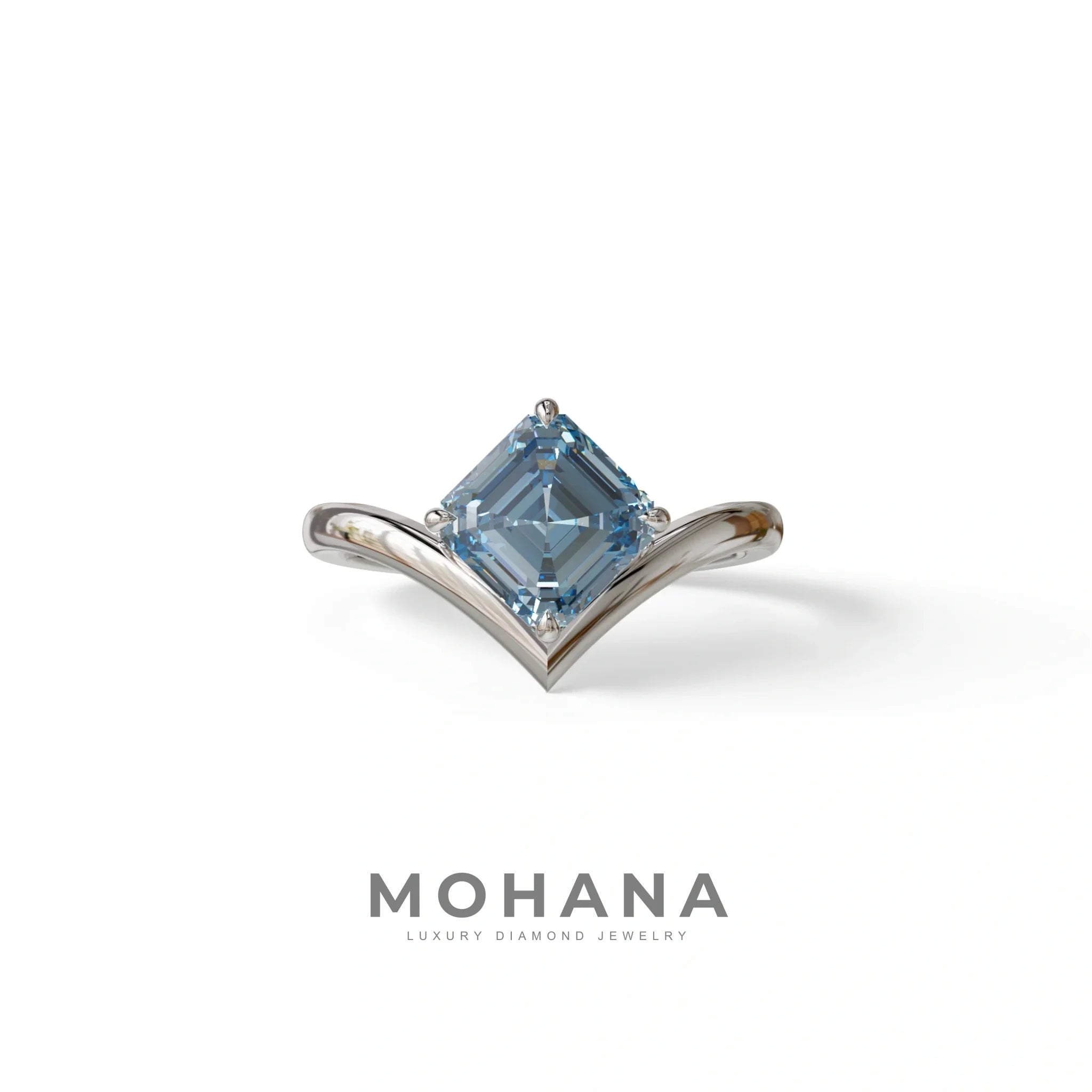 2 Ct Fancy Vivid Blue Asscher Cut Lab Diamond Solitaire Engagement Ring - Louily - 10K Solid Gold / White Gold