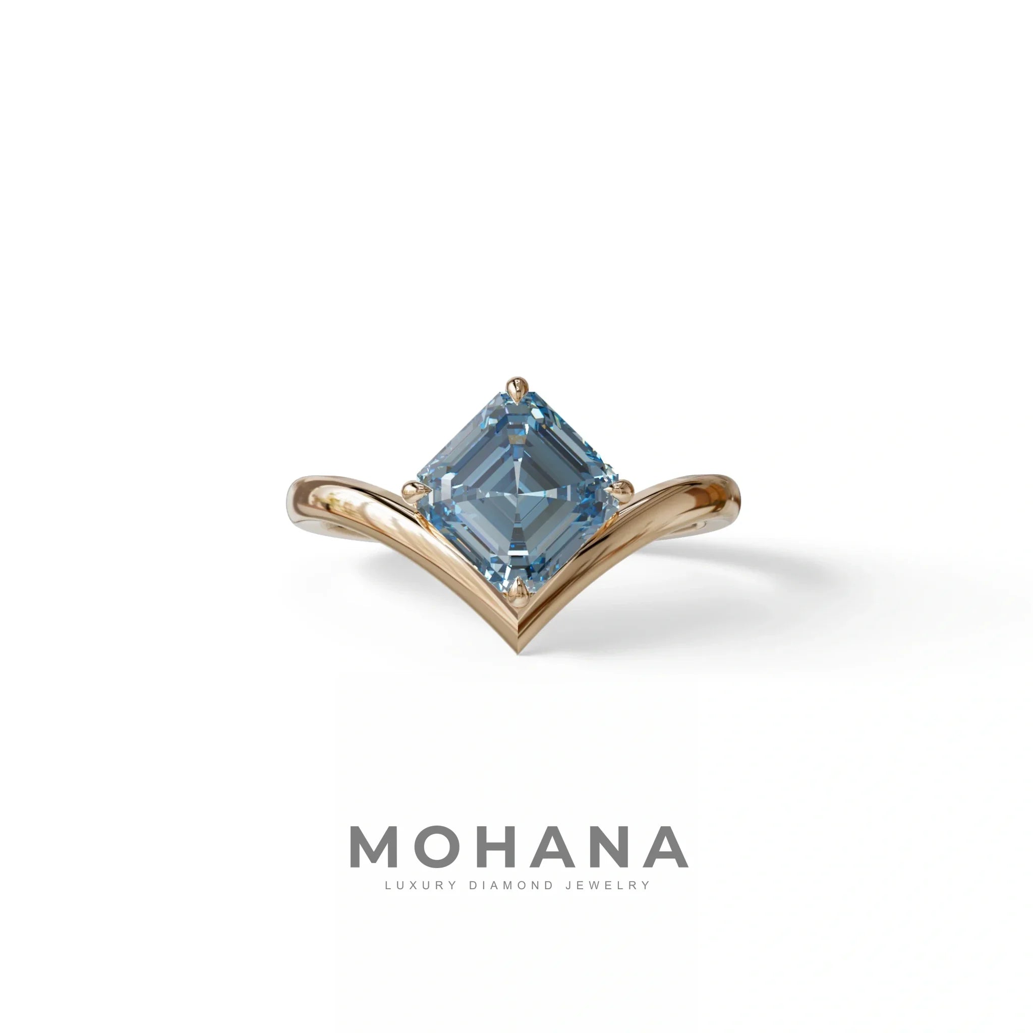 2 Ct Fancy Vivid Blue Asscher Cut Lab Diamond Solitaire Engagement Ring - Louily - 10K Solid Gold / Rose Gold