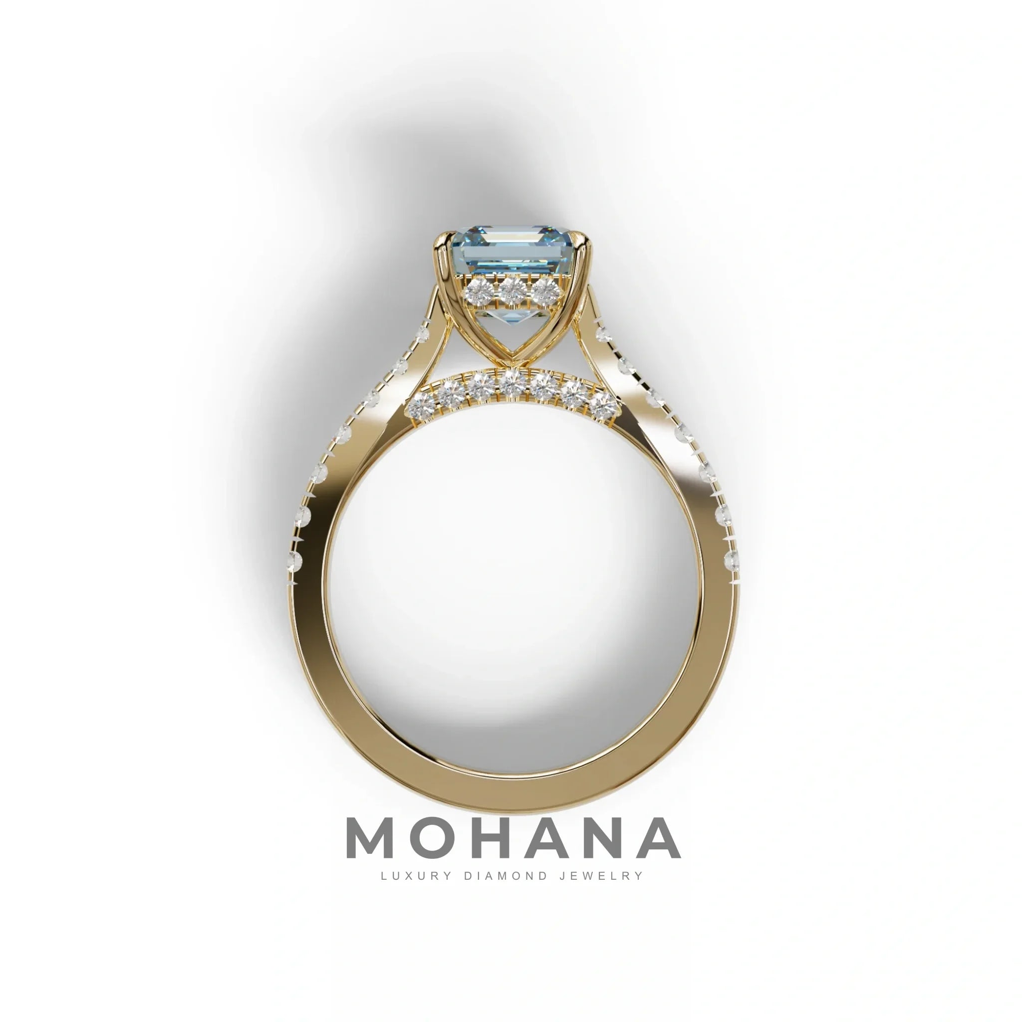 2 Carat Fancy Vivid Blue Asscher Cut Lab Grown Diamond Engagement Ring | Hidden Halo & Pave - Kay