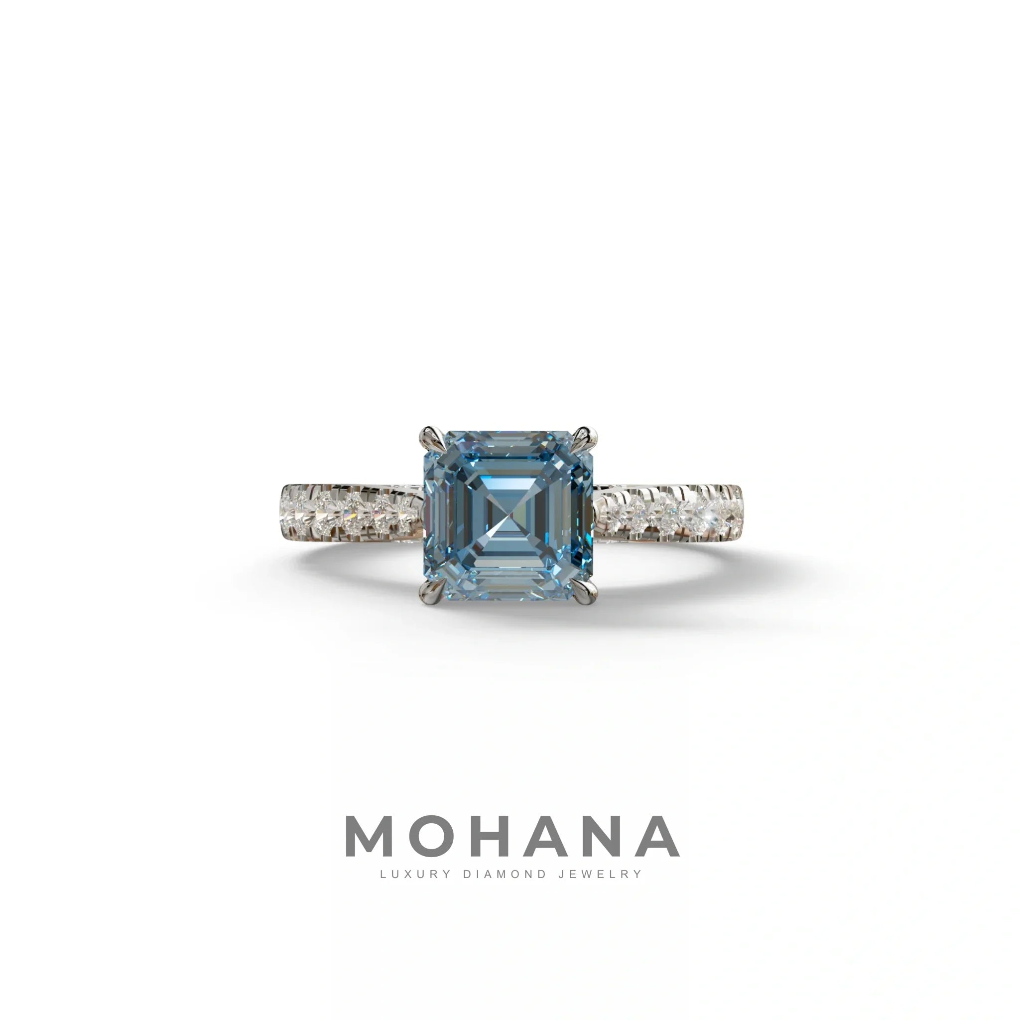 2 Carat Fancy Vivid Blue Asscher Cut Lab Grown Diamond Engagement Ring | Hidden Halo & Pave - Kay - 10K Solid Gold