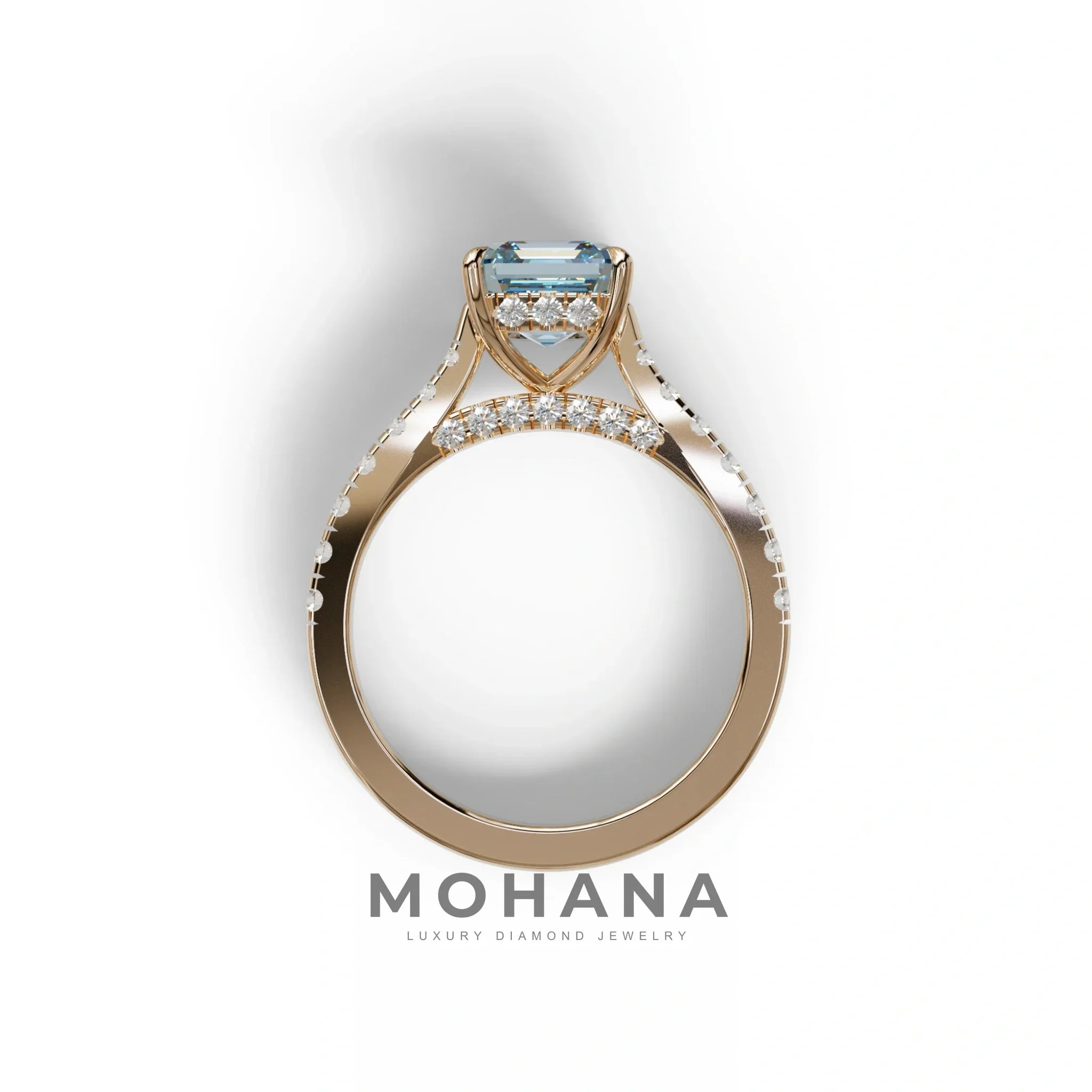 2 Carat Fancy Vivid Blue Asscher Cut Lab Grown Diamond Engagement Ring | Hidden Halo & Pave - Kay