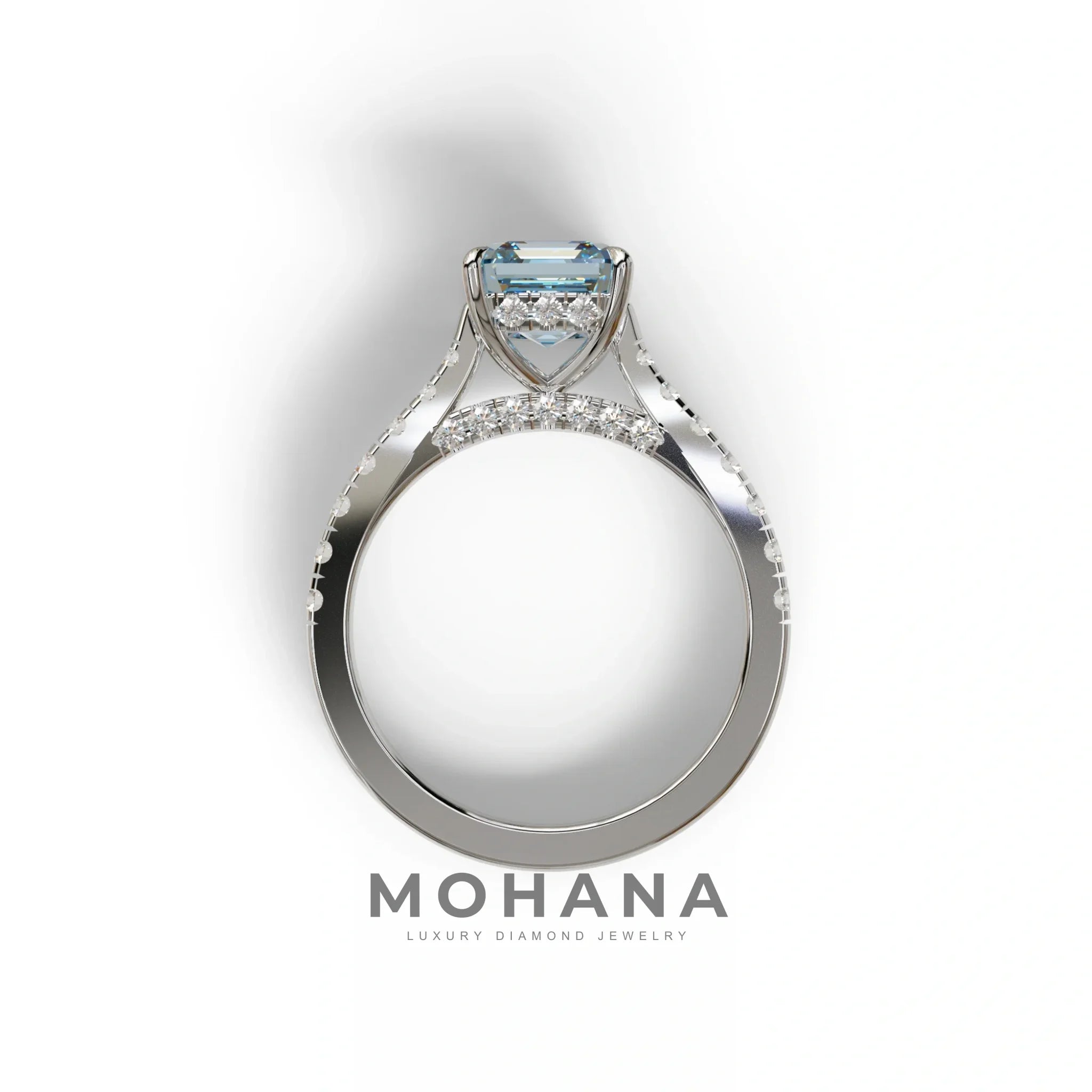 2 Carat Fancy Vivid Blue Asscher Cut Lab Grown Diamond Engagement Ring | Hidden Halo & Pave - Kay