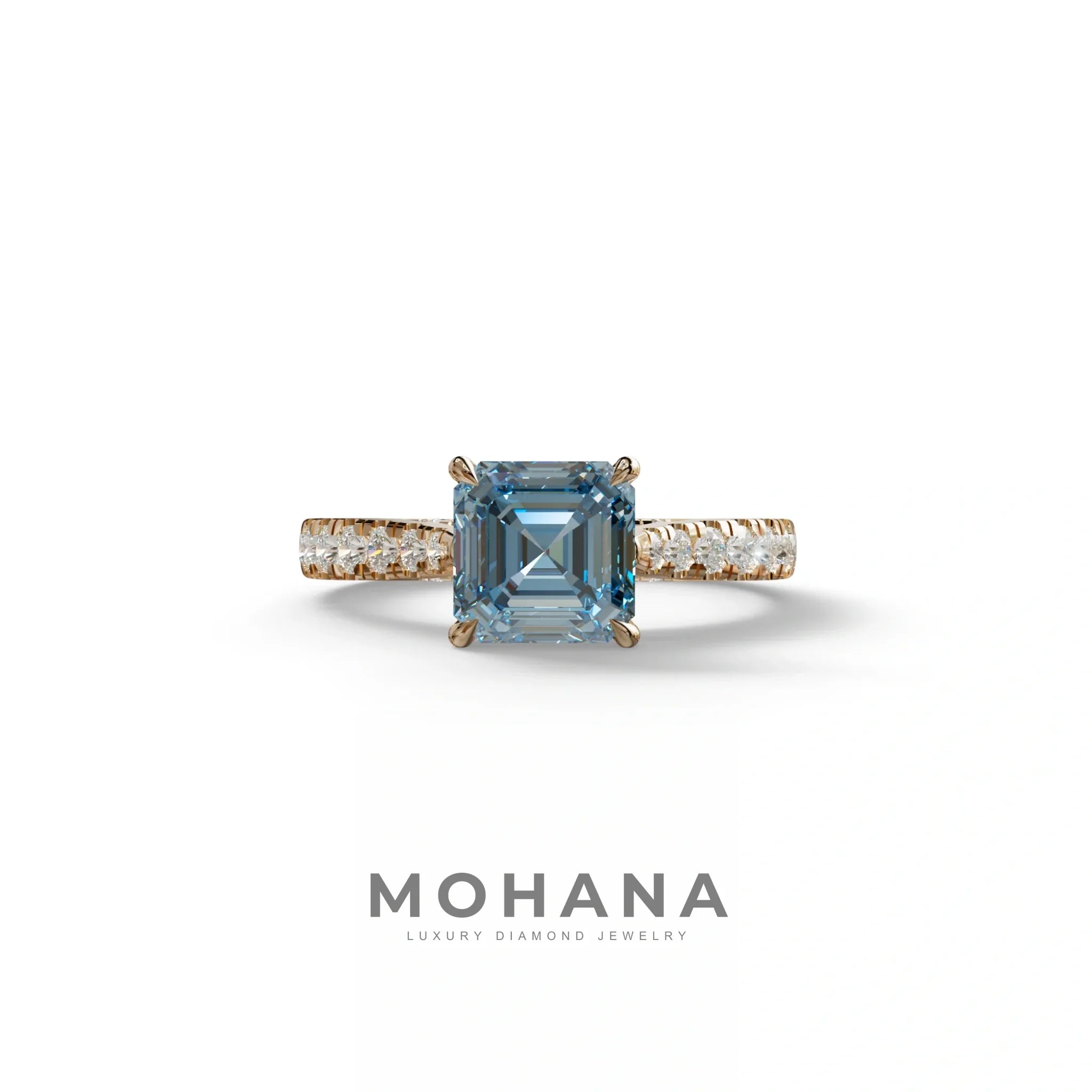 2 Carat Fancy Vivid Blue Asscher Cut Lab Grown Diamond Engagement Ring | Hidden Halo & Pave - Kay - 10K Solid Gold