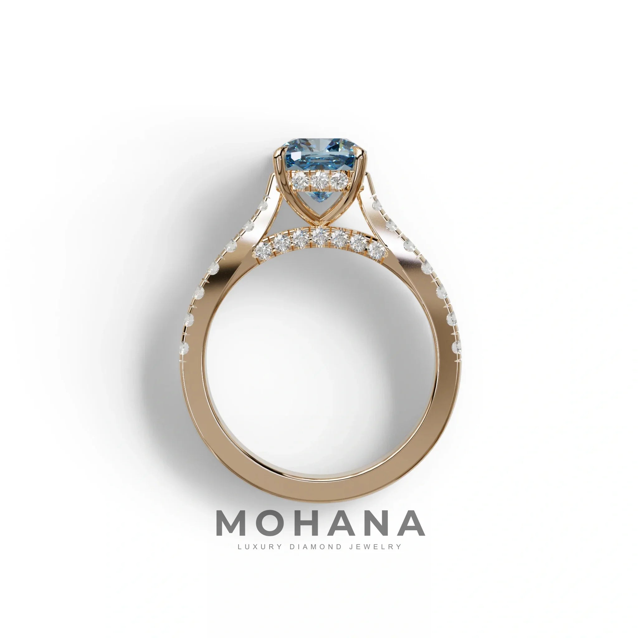 2 Carat Blue Color Cushion Cut Lab Diamond Engagement Ring set - Leo