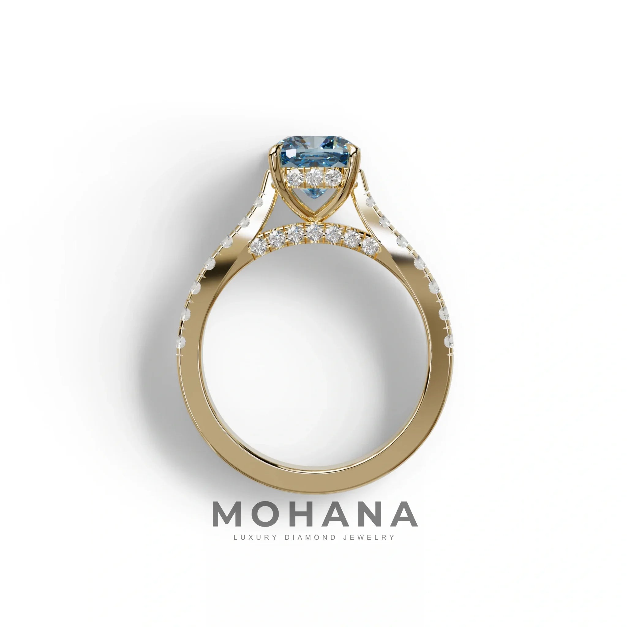 2 Carat Blue Color Cushion Cut Lab Diamond Engagement Ring set - Leo