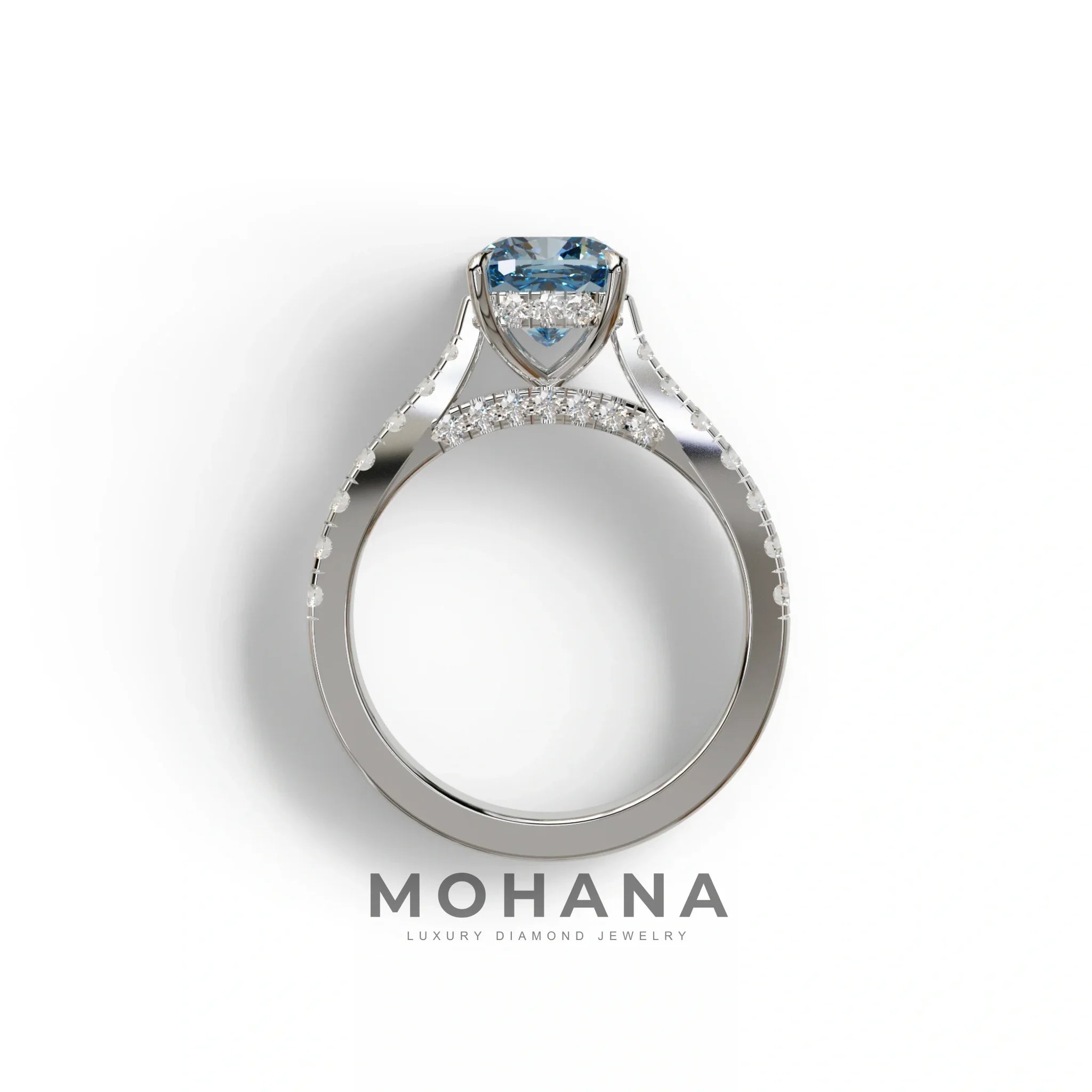2 Carat Blue Color Cushion Cut Lab Diamond Engagement Ring set - Leo