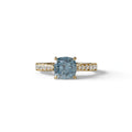 2 Carat Blue Color Cushion Cut Lab Diamond Engagement Ring set - Leo - 10K Solid Gold / Yellow Gold