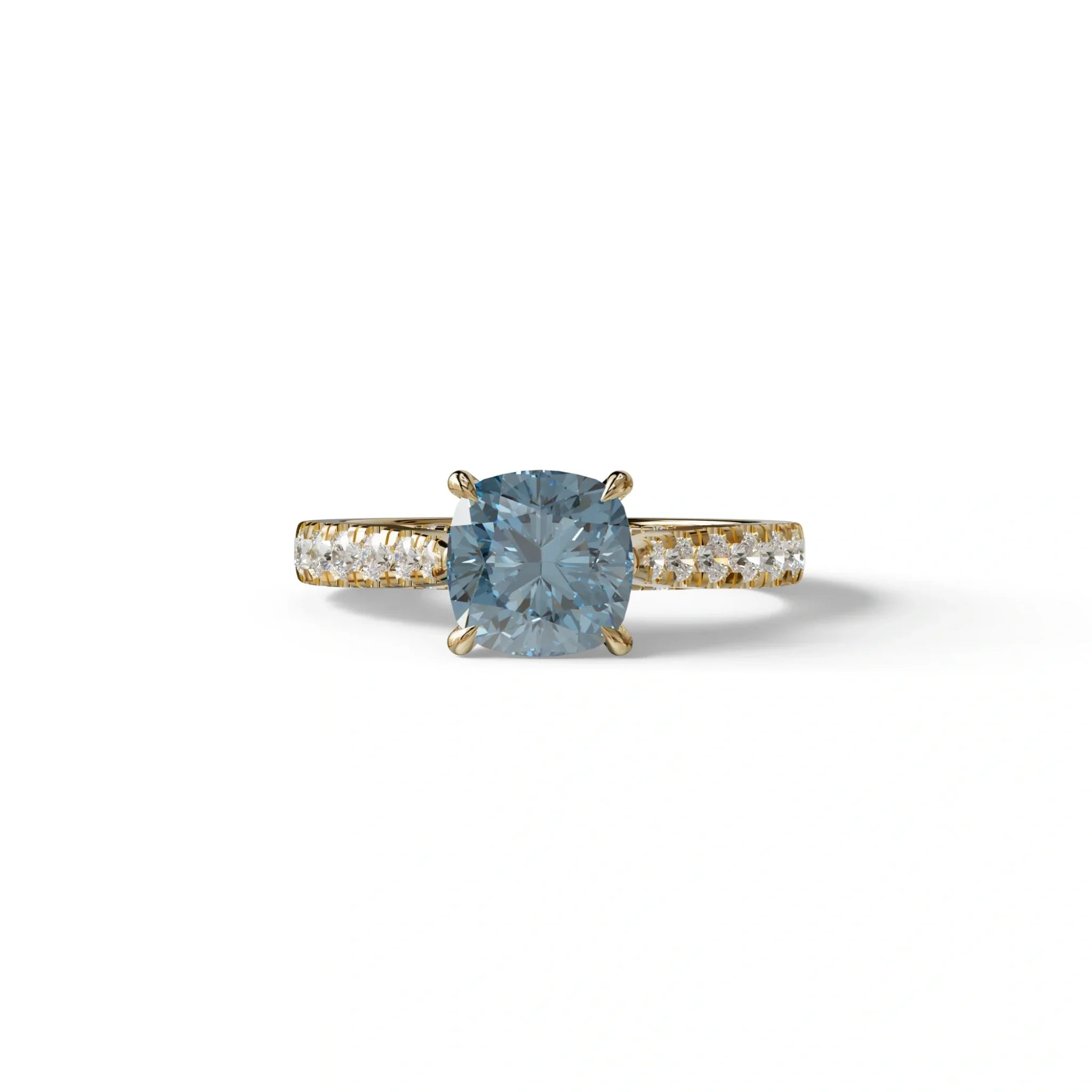 2 Carat Blue Color Cushion Cut Lab Diamond Engagement Ring set - Leo - 10K Solid Gold / Yellow Gold