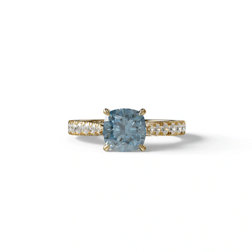 2 Carat Blue Color Cushion Cut Lab Diamond Engagement Ring set - Leo - 10K Solid Gold / Yellow Gold