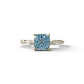 2 Carat Blue Cushion Cut Hidden Halo & Pave Lab Diamond Ring - Daisy - 10K Solid Gold / Yellow Gold