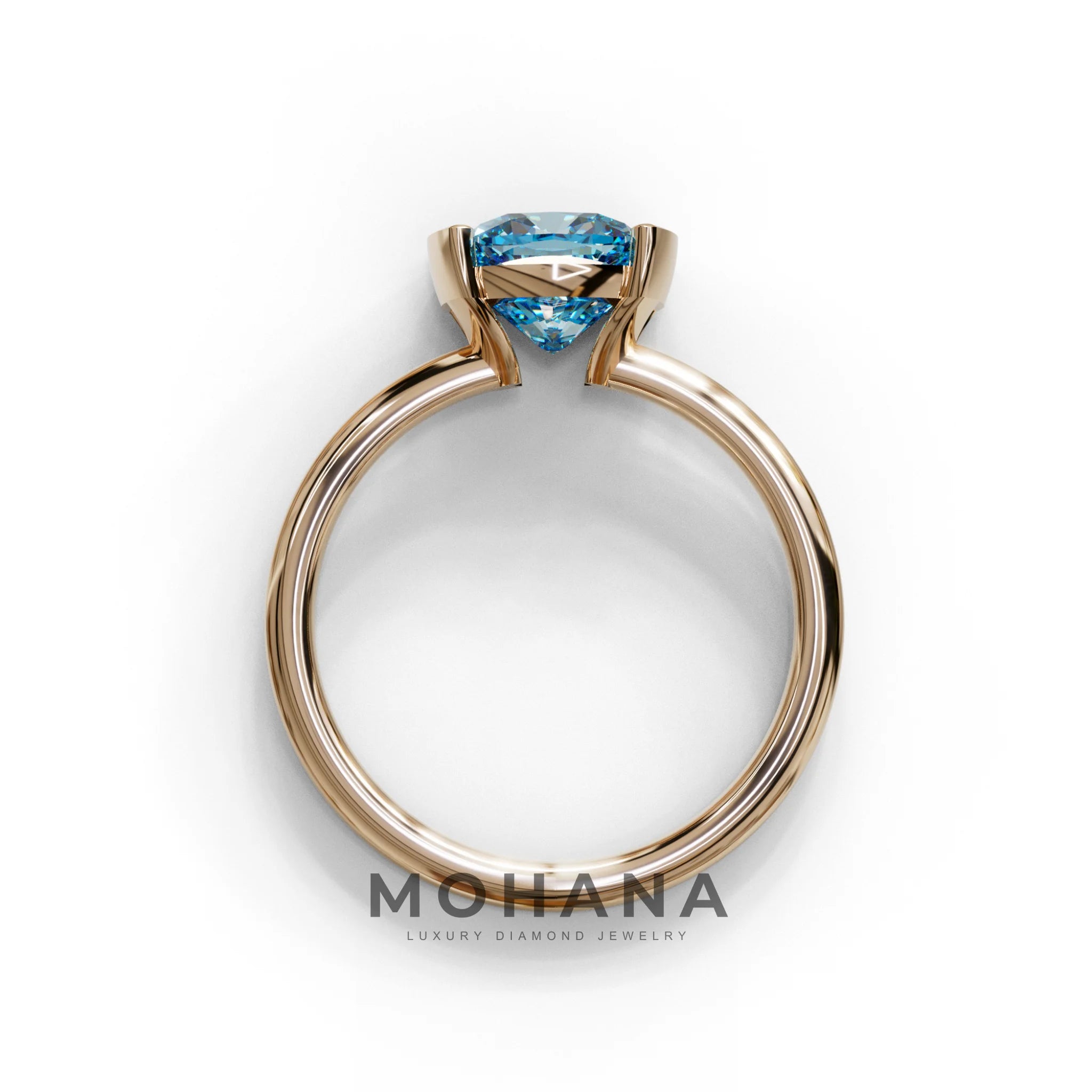 2 Carat Blue Cushion Diamond Ring - Half Bezel Set Ring - Remi