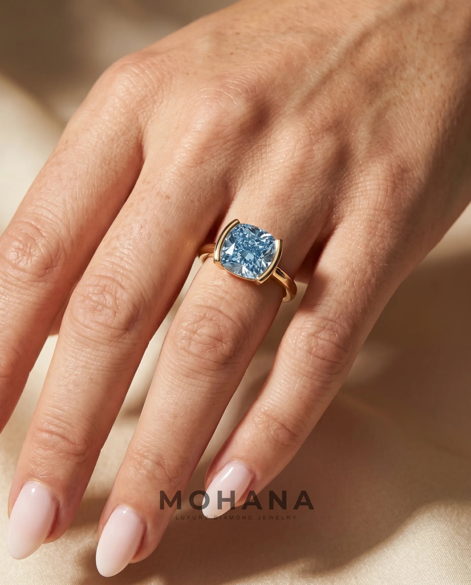 2 Carat Blue Lab Grown Diamond Engagement Ring – Cushion Cut Solitaire - Engagement Ring