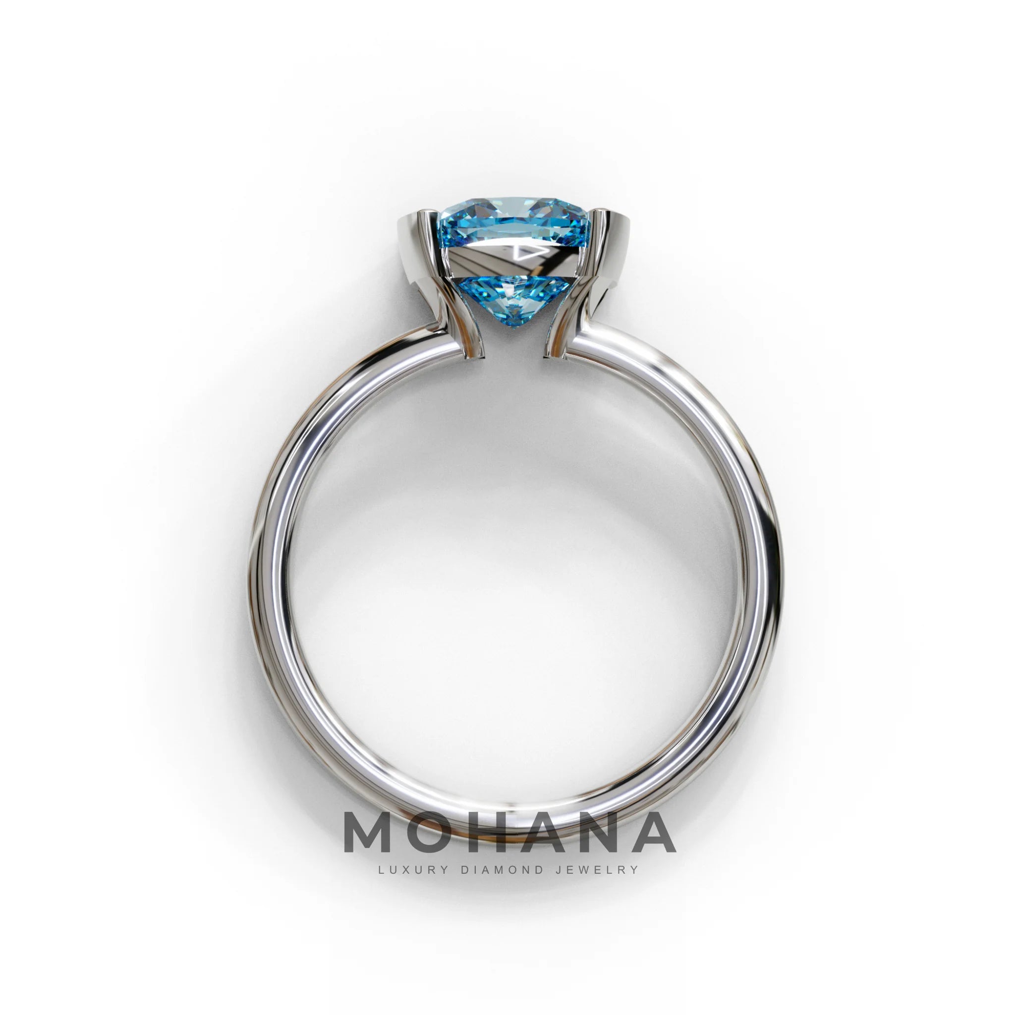 2 Carat Blue Cushion Diamond Ring - Half Bezel Set Ring - Remi