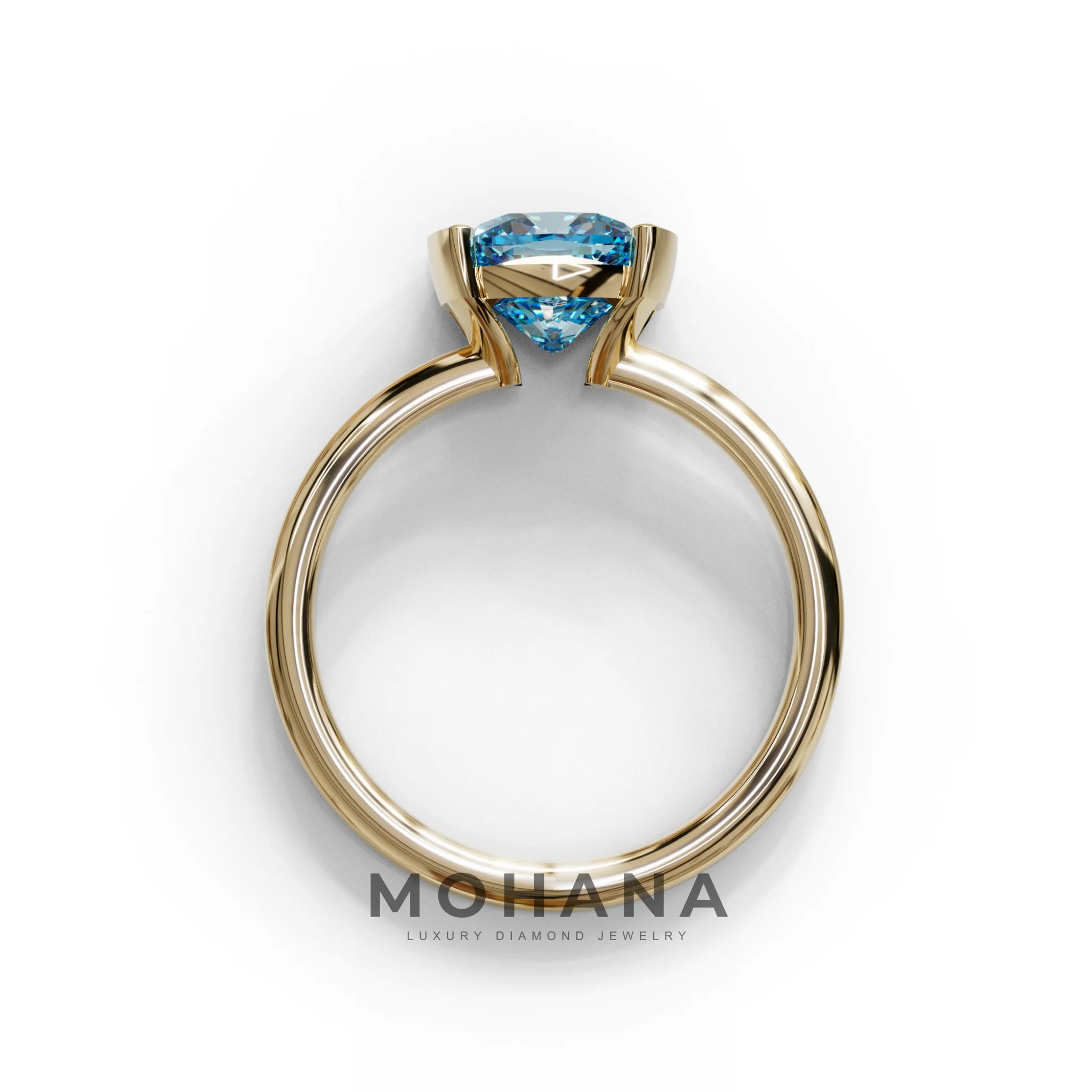 2 Carat Blue Cushion Diamond Ring - Half Bezel Set Ring - Remi