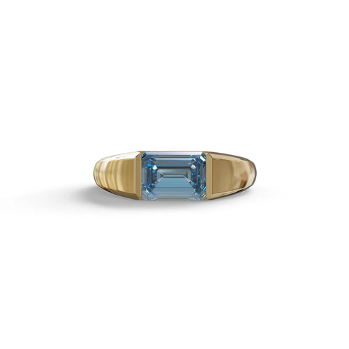 2 Carat Blue Emerald Cut East West Lab Diamond Ring - Ashleen - 10K Solid Gold / Yellow Gold