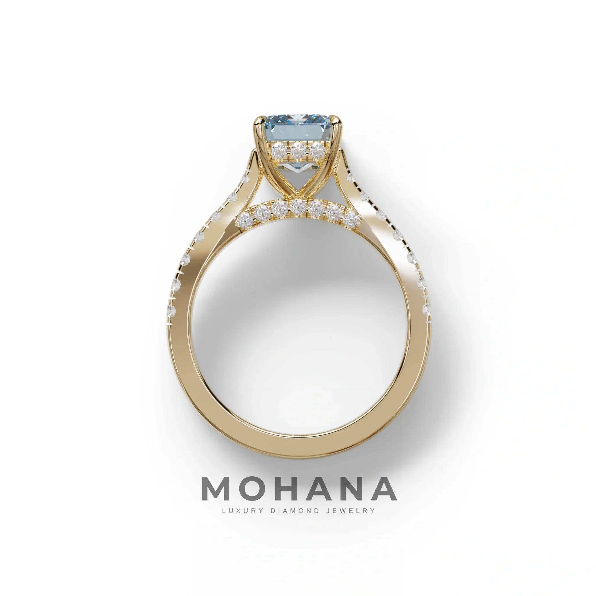 2 Carat Blue Emerald Cut Hidden Halo & Pave Lab Diamond Ring - Siara