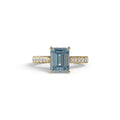 2 Carat Blue Emerald Cut Hidden Halo & Pave Lab Diamond Ring - Siara - 10K Solid Gold / Yellow Gold