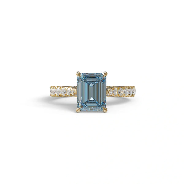 2 Carat Blue Lab Grown Diamond Engagement Ring – Emerald Cut Hidden Halo | Siara
