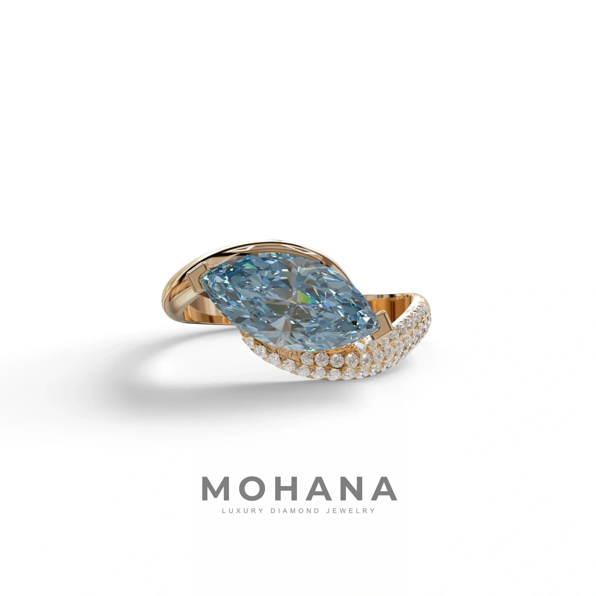 2 Carat Fancy Vivid Blue Marquise Cut Lab Grown Diamond Engagement Ring - Maya - 10K Solid Gold / Rose Gold