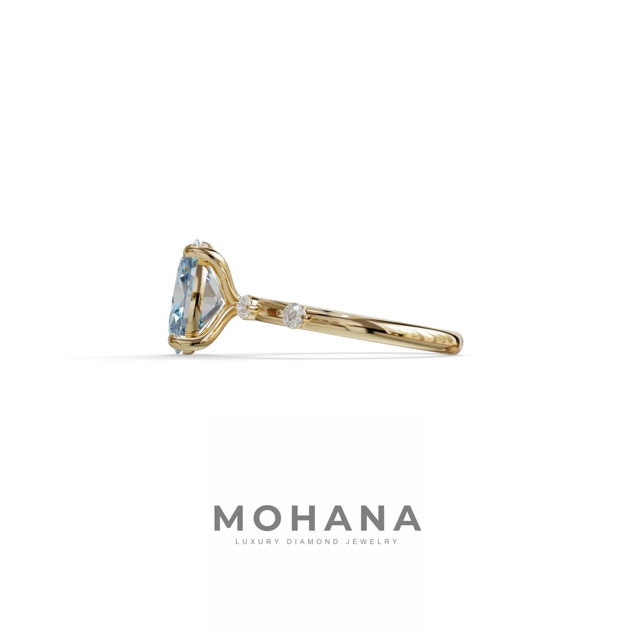 2 Ct Blue Oval Cut Lab Diamond In Space-Chanel Setting Ring - Celestial