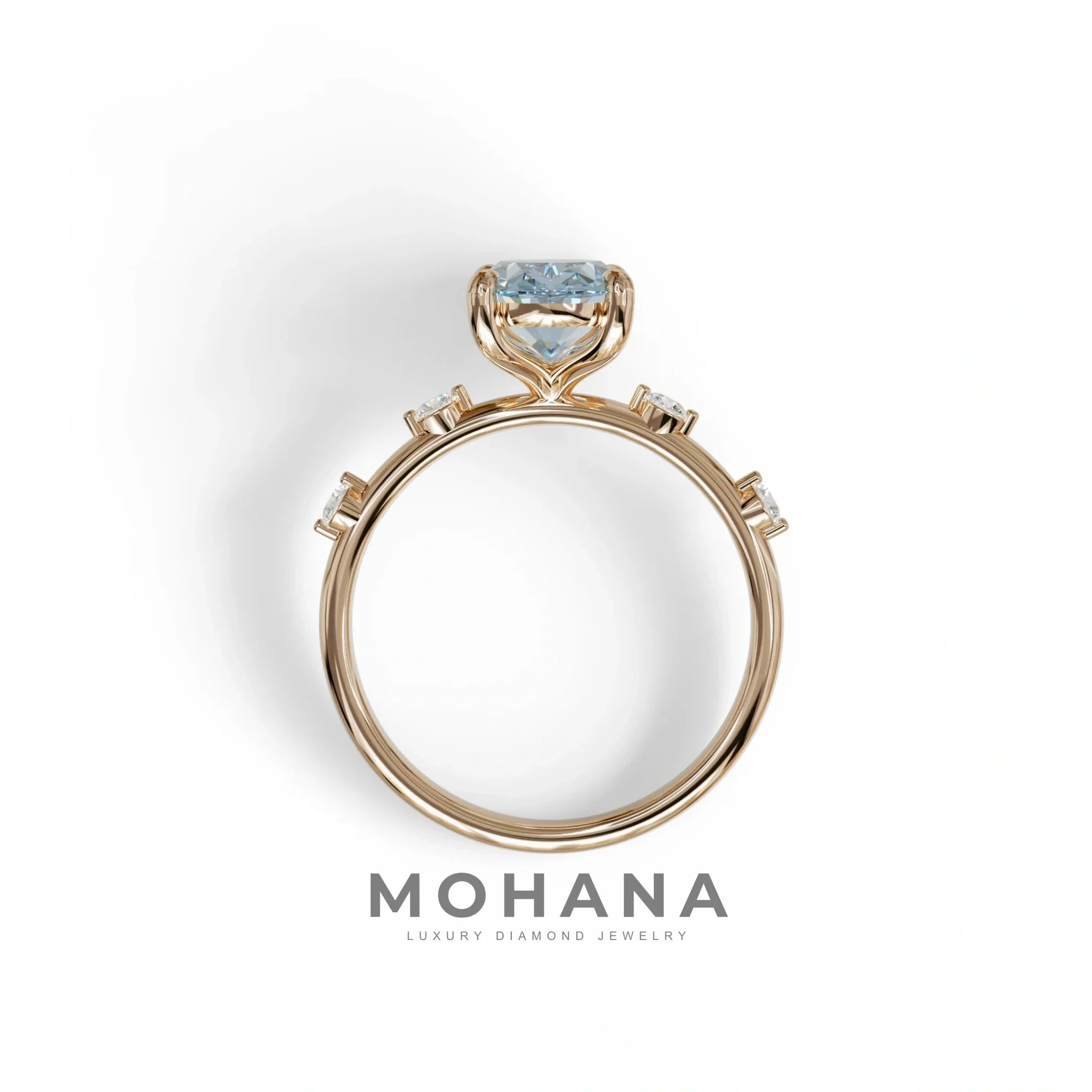 2 Ct Blue Oval Cut Lab Diamond In Space-Chanel Setting Ring - Celestial