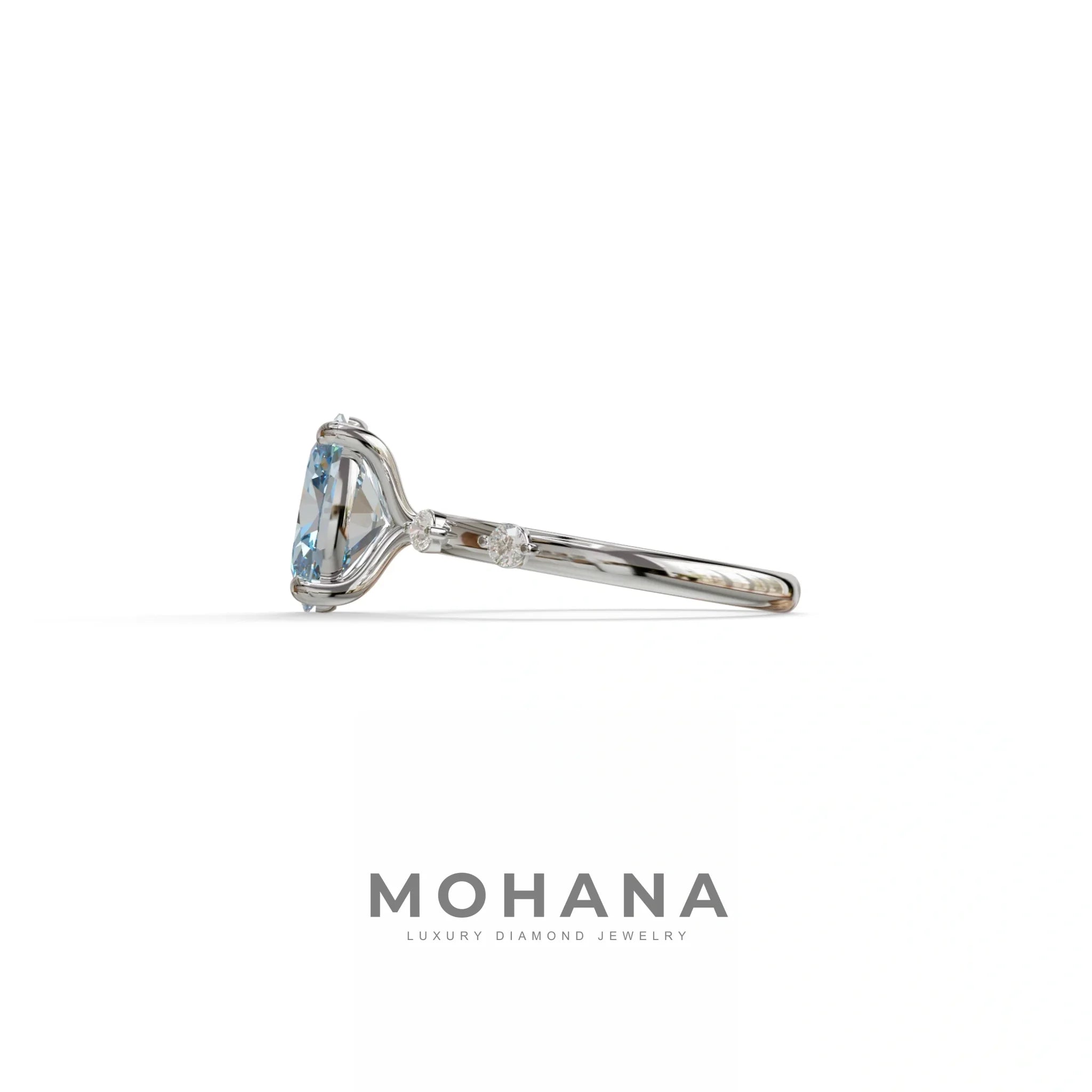 2 Ct Blue Oval Cut Lab Diamond In Space-Chanel Setting Ring - Celestial