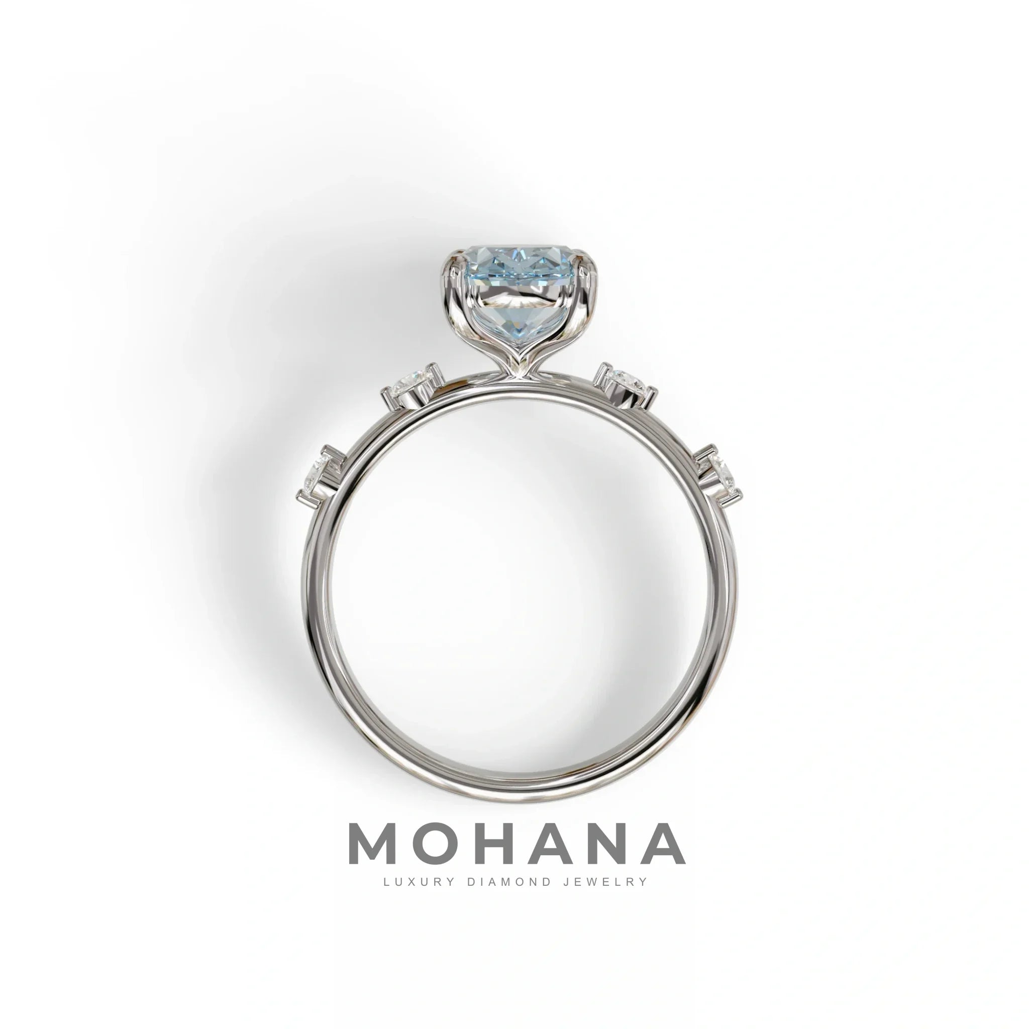 2 Ct Blue Oval Cut Lab Diamond In Space-Chanel Setting Ring - Celestial