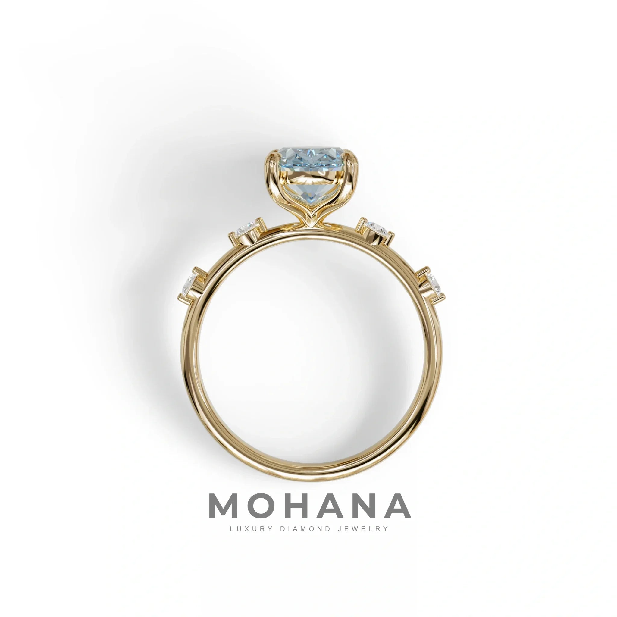 2 Ct Blue Oval Cut Lab Diamond In Space-Chanel Setting Ring - Celestial