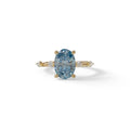 2 Ct Blue Oval Cut Lab Diamond In Space-Chanel Setting Ring - Celestial - 10K Solid Gold / Yellow Gold