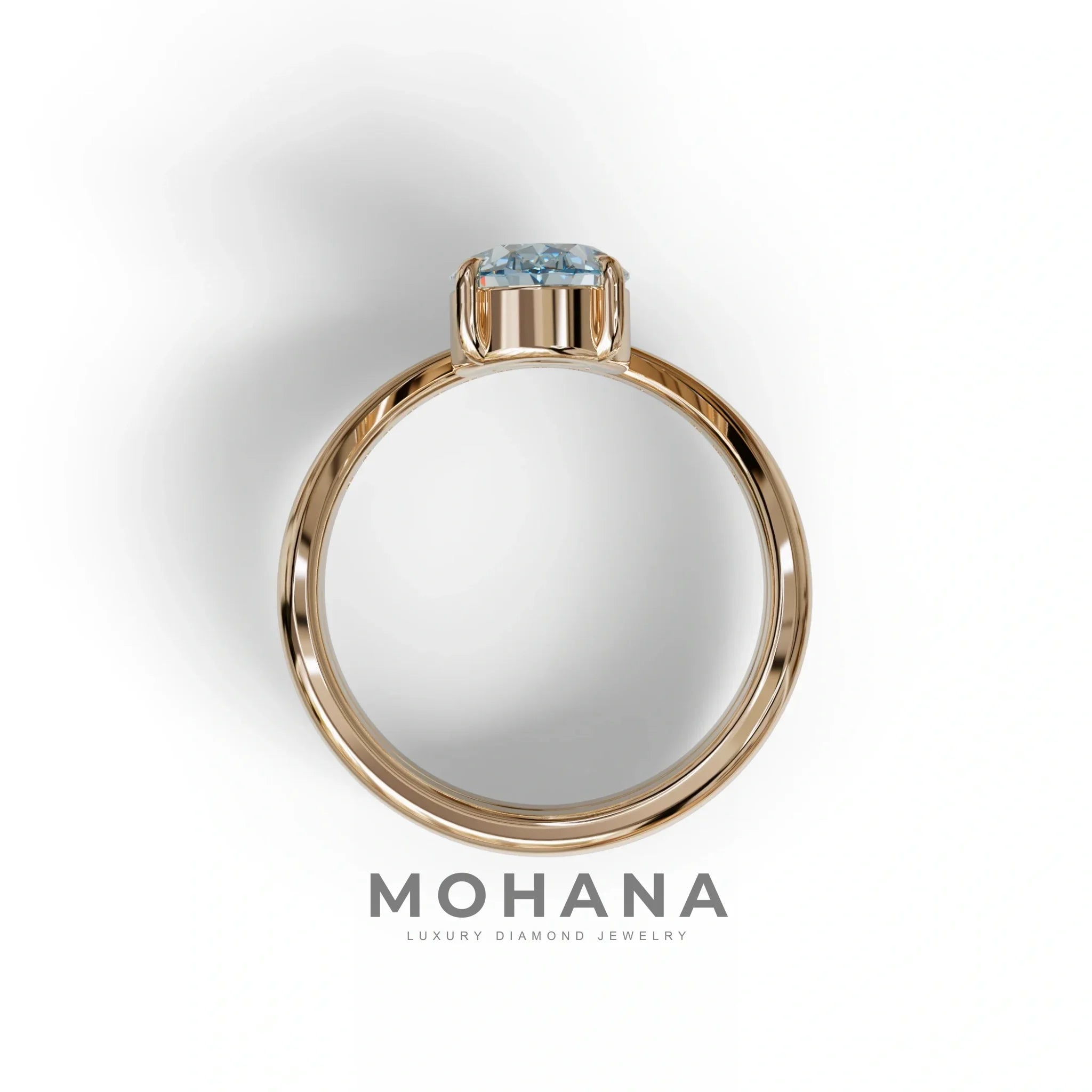 2 Carat Fancy Blue Oval Cut Lab Grown Diamond Ring | Curve Setting - Brilliance