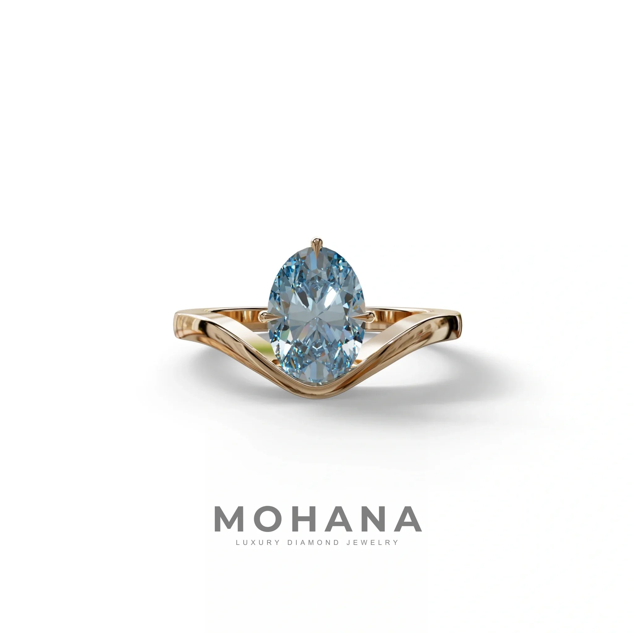 Nested Diamond 2 Carat Blue Lab Grown Diamond Oval Engagement Ring - Aura - 10K Solid Gold / Rose Gold