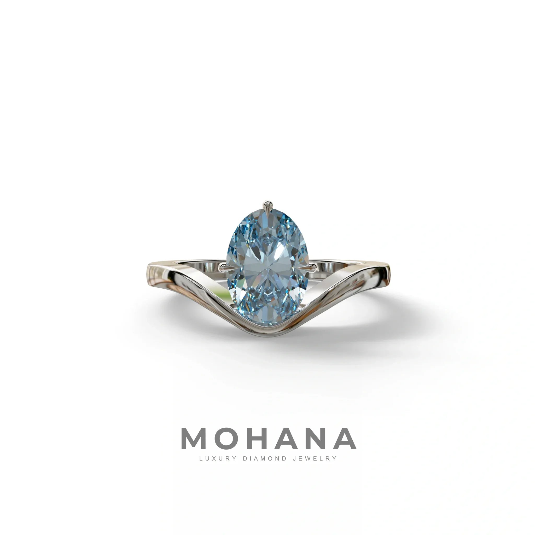 Nested Diamond 2 Carat Blue Lab Grown Diamond Oval Engagement Ring - Aura - 10K Solid Gold / White Gold
