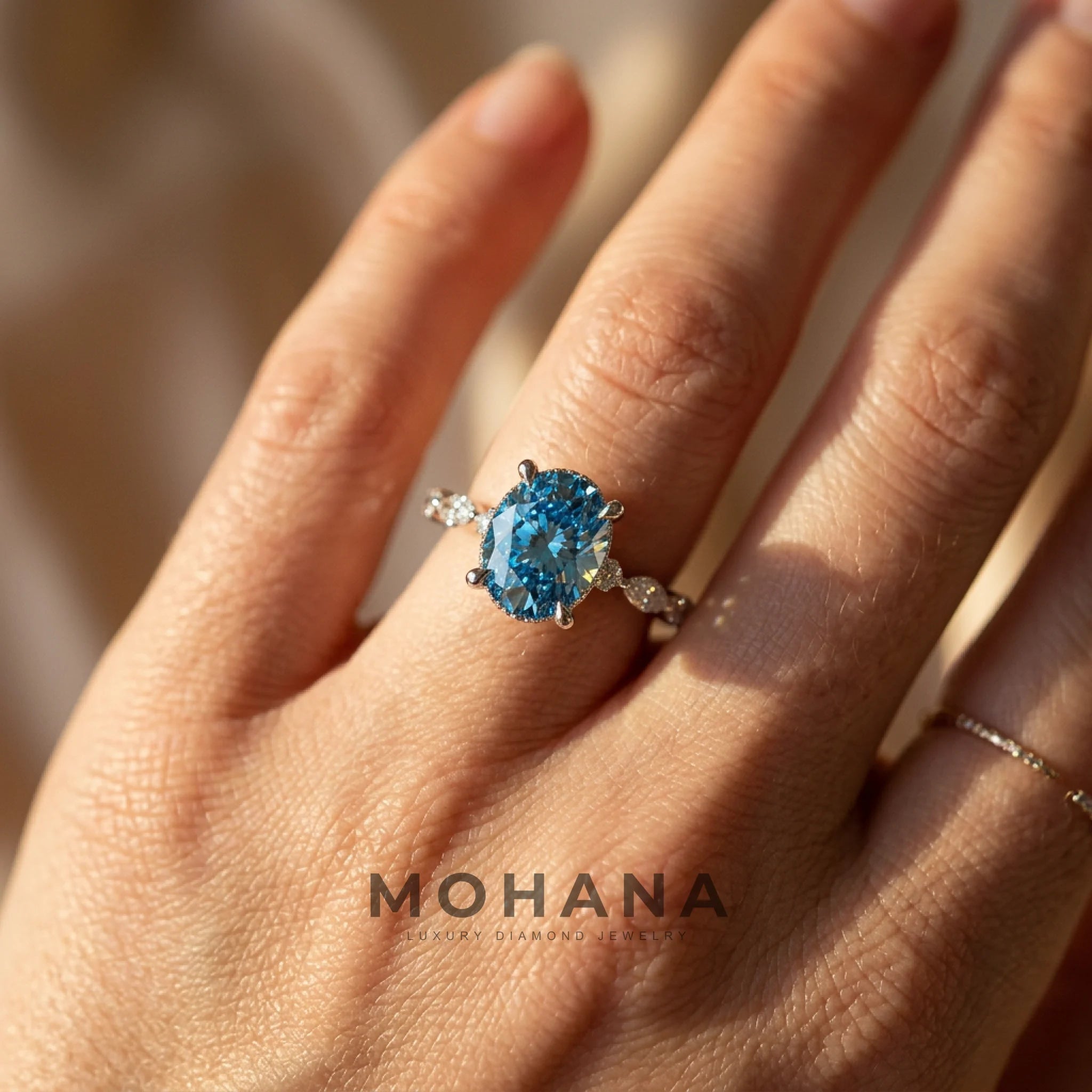 2 Carat Fancy Blue Oval Cut Hidden Halo & Pave Lab Grown Diamond Engagement Ring