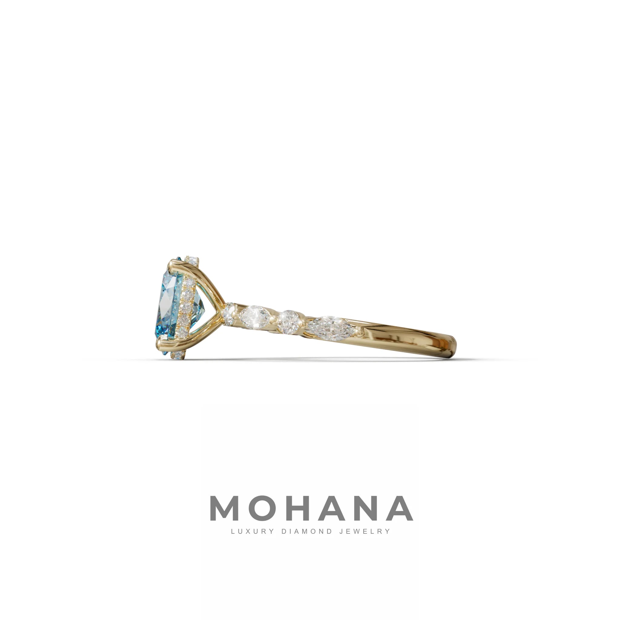2 Carat Blue Oval Cut Hidden Halo & Pave Lab Diamond Ring - Laina