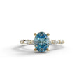 2 Carat Blue Oval Cut Hidden Halo & Pave Lab Diamond Ring - Laina - 10K Solid Gold / Yellow Gold