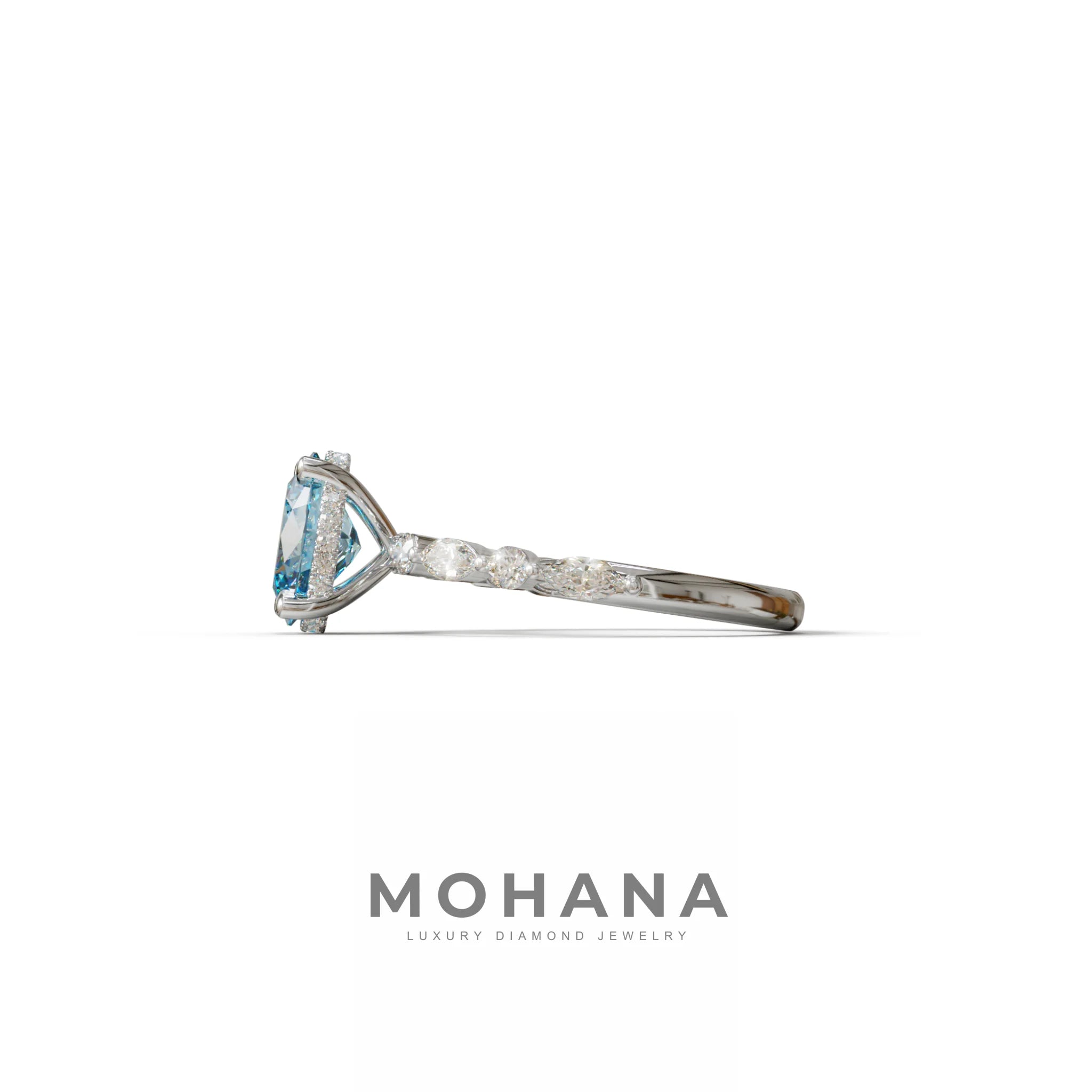 2 Carat Blue Oval Cut Hidden Halo & Pave Lab Diamond Ring - Laina