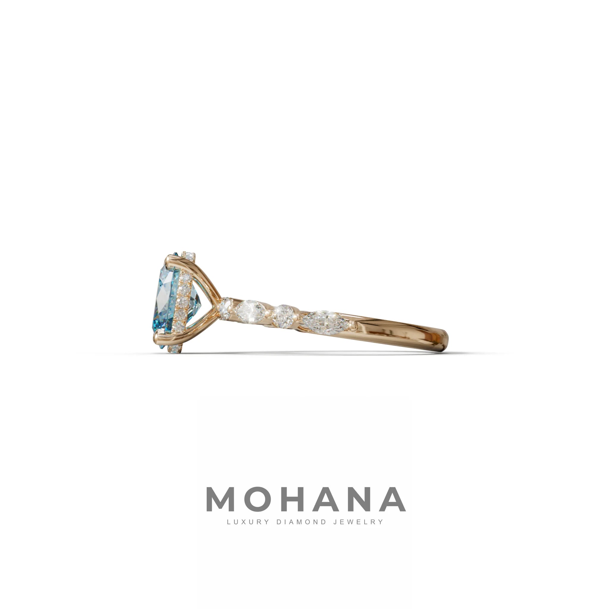 2 Carat Blue Oval Cut Hidden Halo & Pave Lab Diamond Ring - Laina
