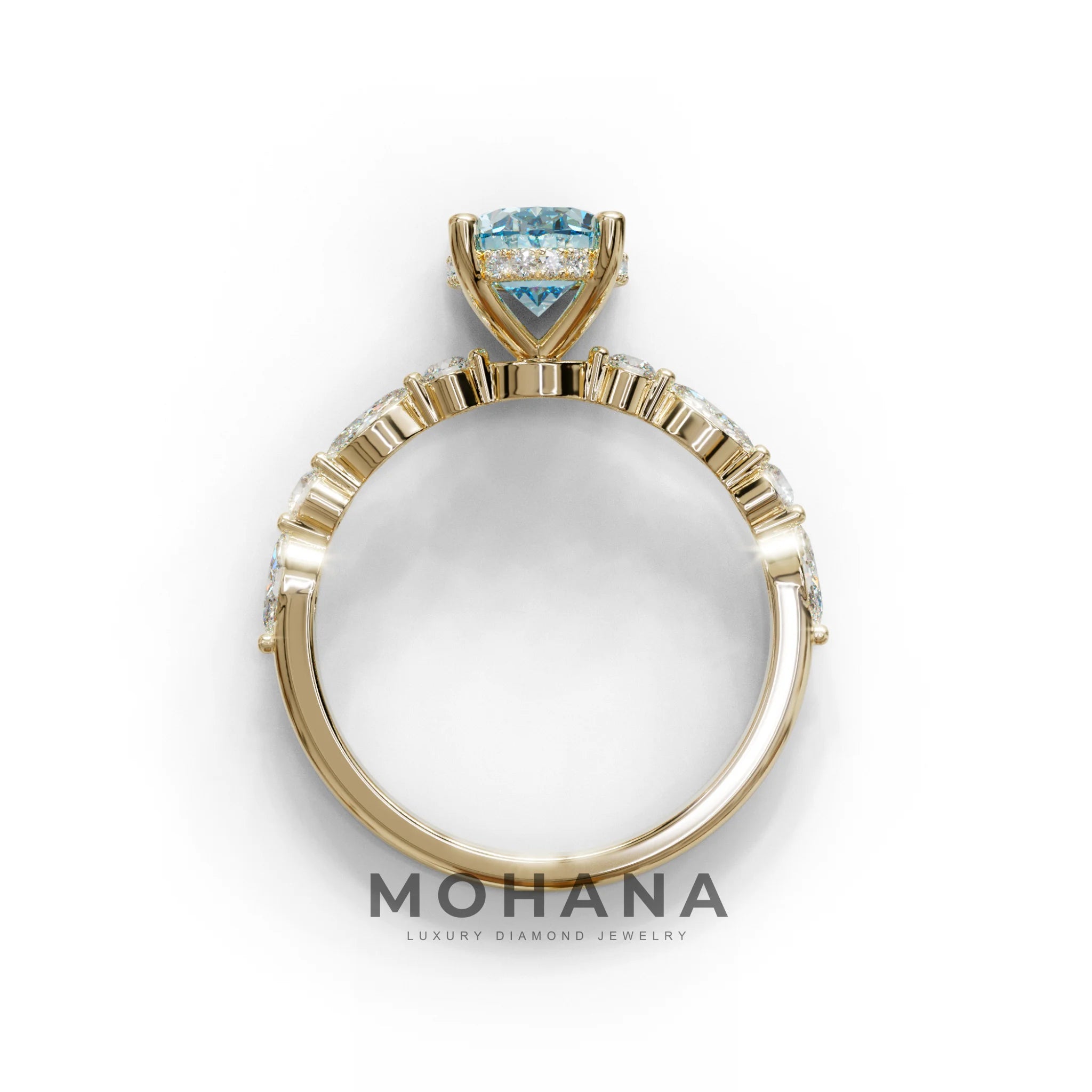 2 Carat Blue Oval Cut Hidden Halo & Pave Lab Diamond Ring - Laina