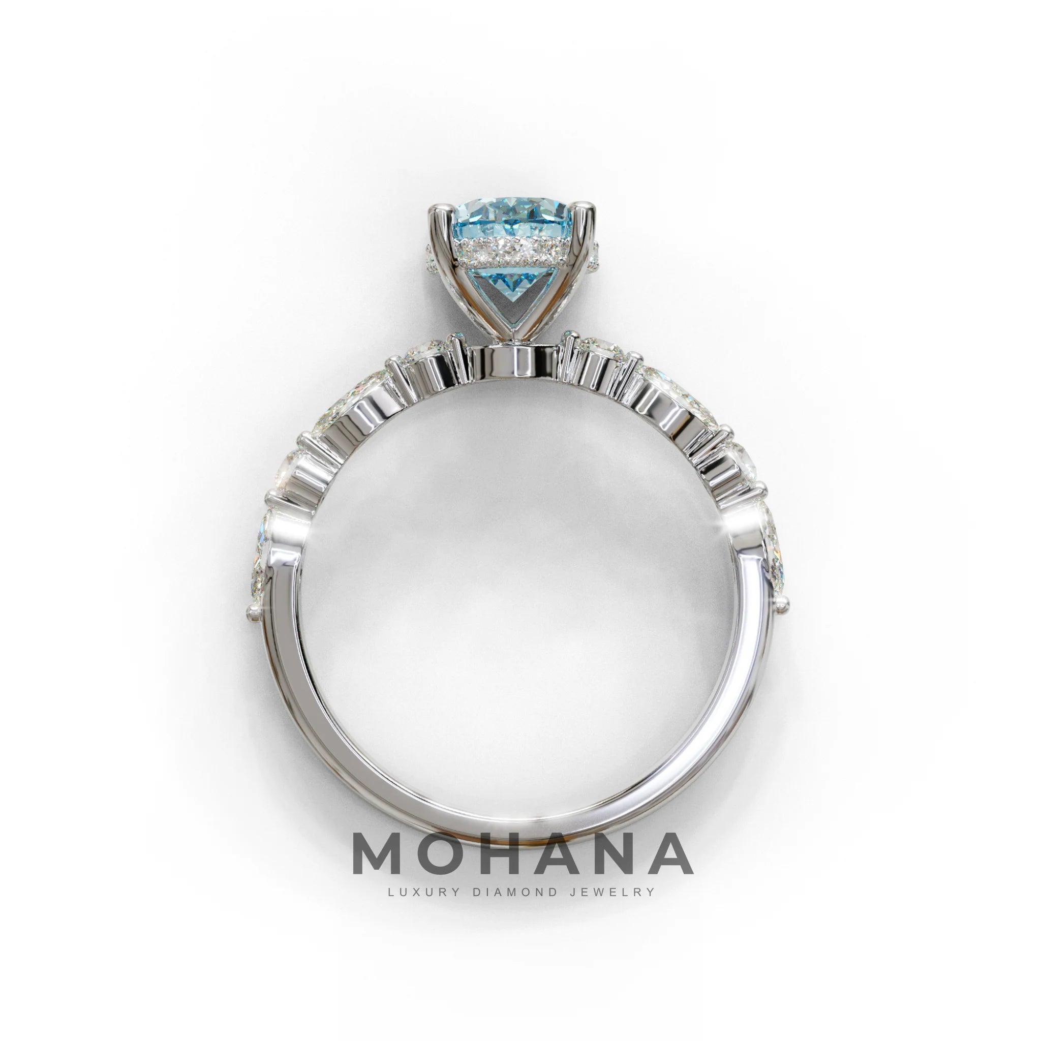 2 Carat Blue Oval Cut Hidden Halo & Pave Lab Diamond Ring - Laina